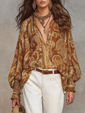 🔥 NEW ARRIVALS! Stunning Boho Print Blouse - Flowy Oversized Lantern Sleeve Top