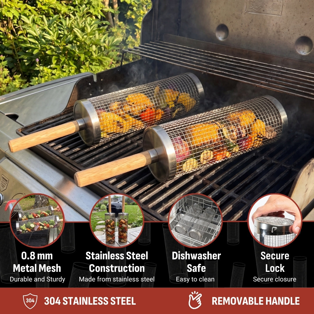 Rolling Grill Basket FOR VEGETABLES AND SMALL FOODS