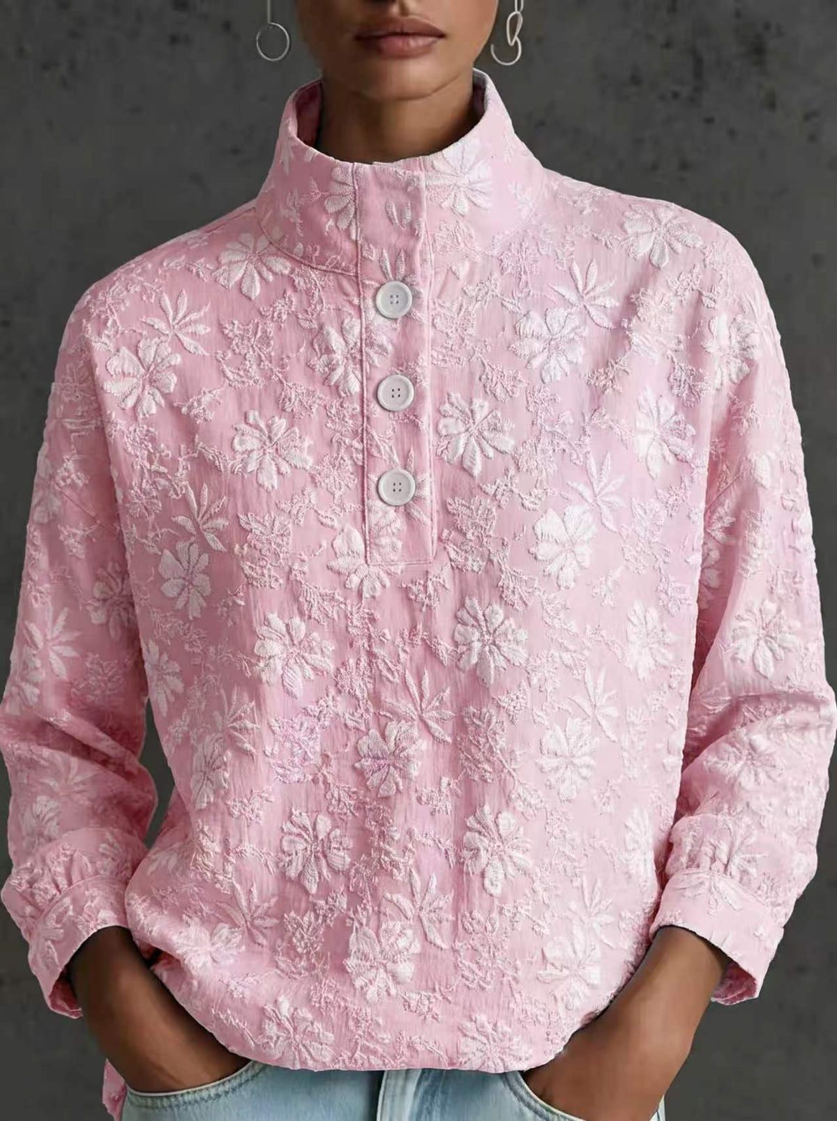 New Arrivals🔥Chic Versatile Mock Neck Button Down Jacquard Pullover