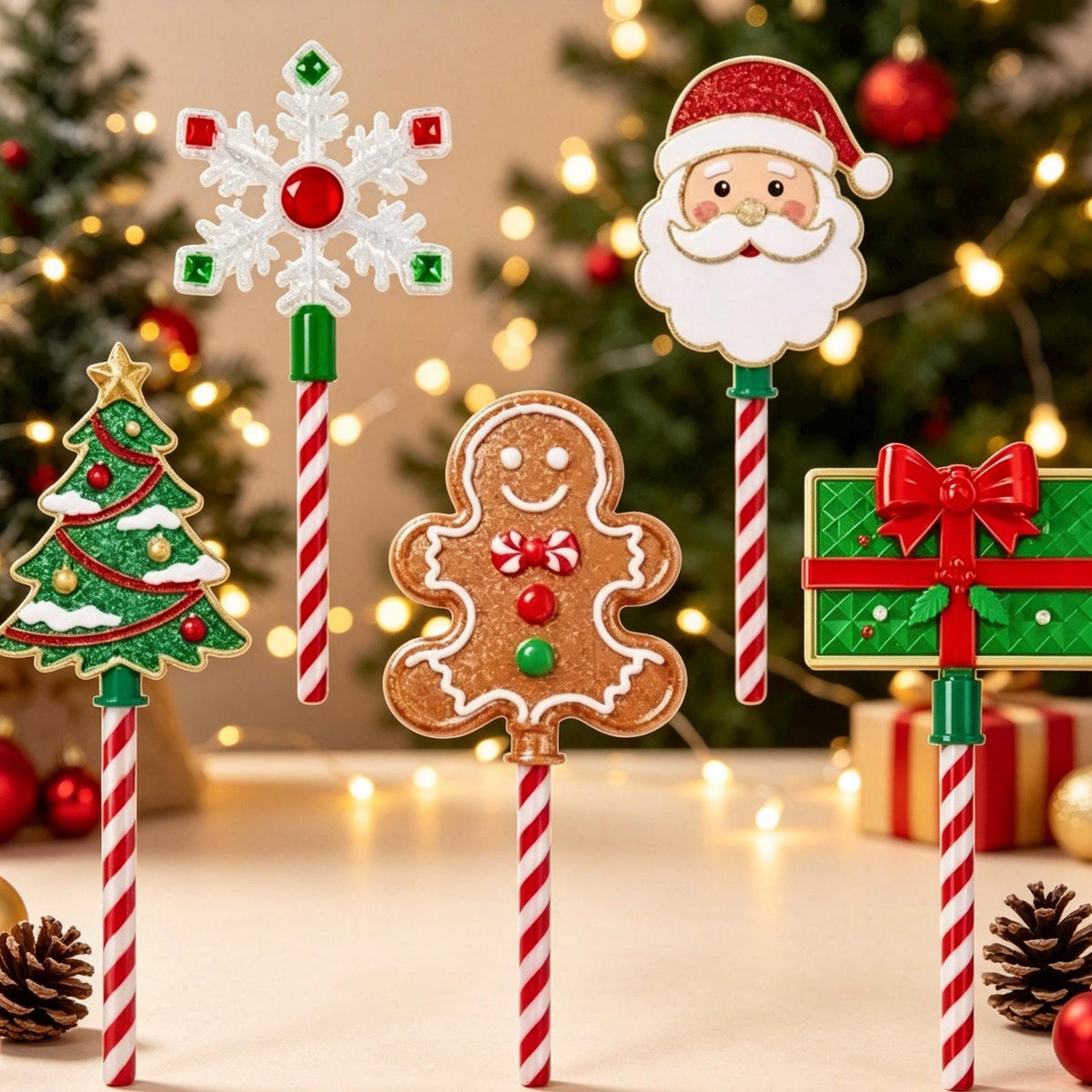 Christmas NFC Payment Wand Set, 5 Designs Tap To Pay Magic Stick, Santa, Tree, Gingerbread, Snowflake, Gift Box, Novelty Holiday Gift, Cute