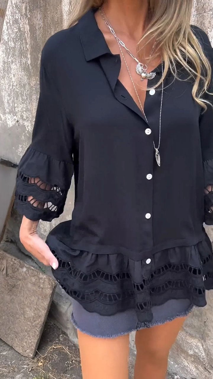 Clearance Sale 🔥 Mid-sleeve Shirt with Hollow Patchwork Design