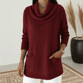 Relaxed Cowl Neck Knit Sweater with Pockets