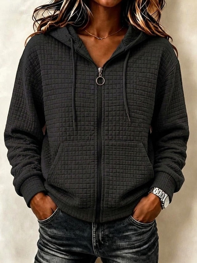Women's Textured Pullover Hoodie Sweatshirt Warm Active Vintage Long Sleeve Hooded Long Tops Casual Home Holiday Black Pink Brown khaki Light Grey Fall Winter