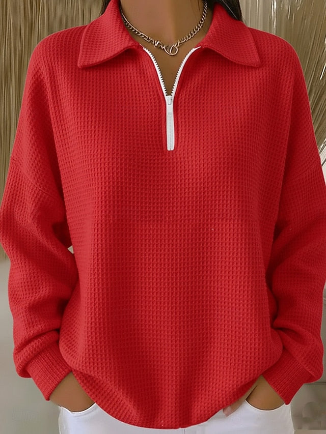 Women's Pullover Sweatshirt Plain Casual Long Sleeve Half Zip Regular Tops Casual Dailywear White Red Orange Fall Winter