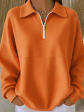 Women's Pullover Sweatshirt Plain Casual Long Sleeve Half Zip Regular Tops Casual Dailywear White Red Orange Fall Winter