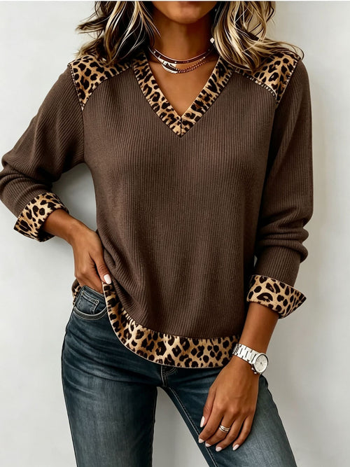 2026 Early Black Friday Sale | Women's Casual Leopard Print Patchwork Sweatshirt, Chic Slimming Knitwear