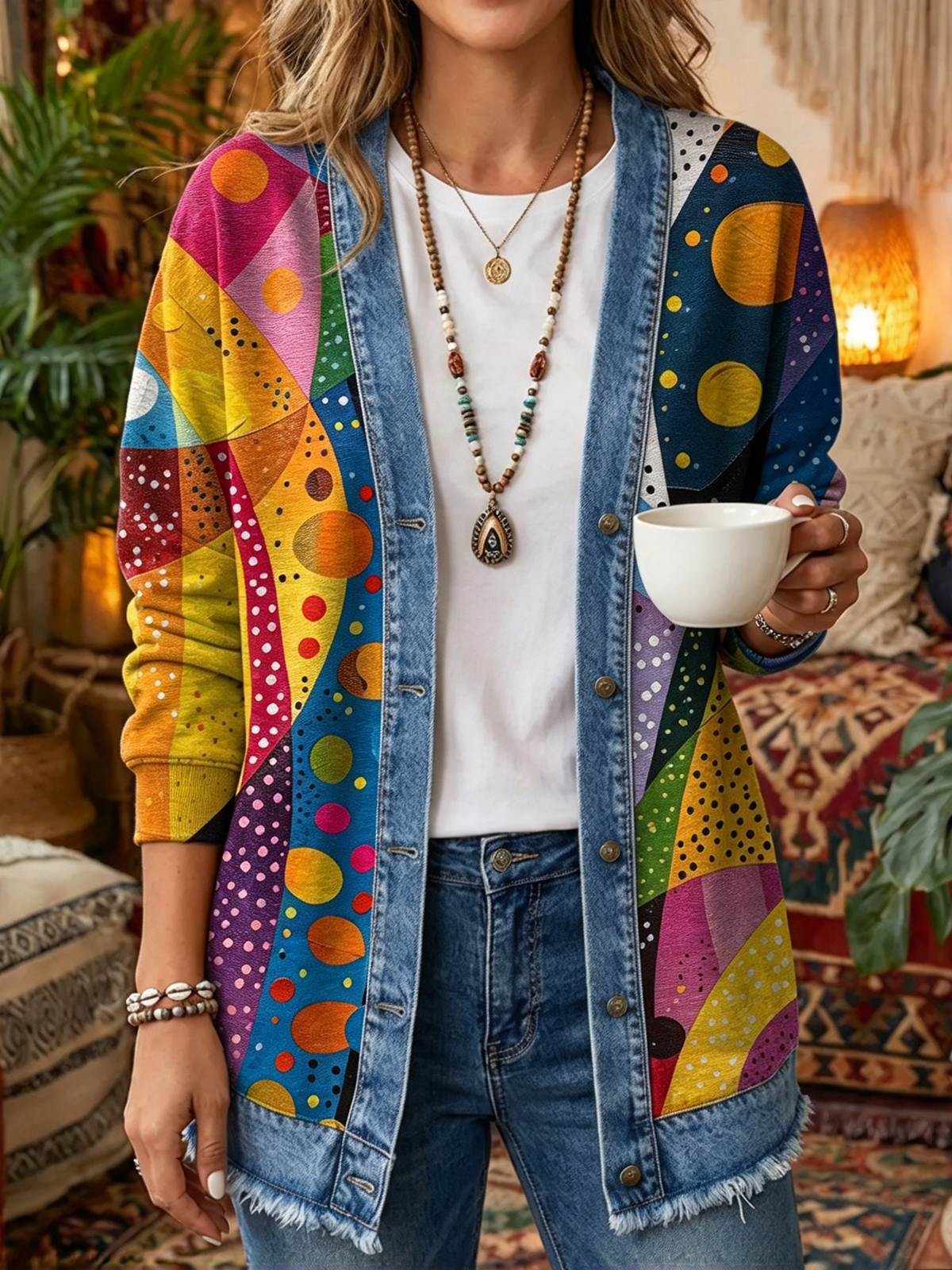 2026 Early Black Friday Sale | Cozy Relaxed Fit Print Splicing Cardigan, Soft Warm Versatile Long Sleeve Outerwear