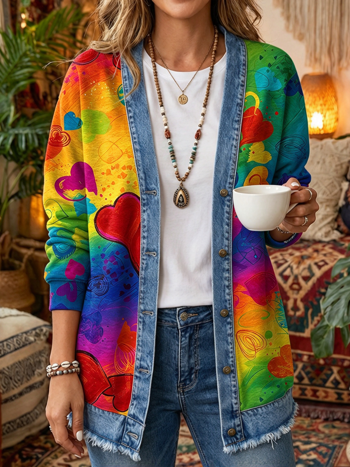 2026 Early Black Friday Sale | Cozy Relaxed Fit Print Splicing Cardigan, Soft Warm Versatile Long Sleeve Outerwear