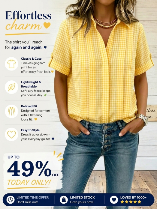 New Arrivals🔥Women’s Casual Lapel Pleated Gingham Checkered Shirt