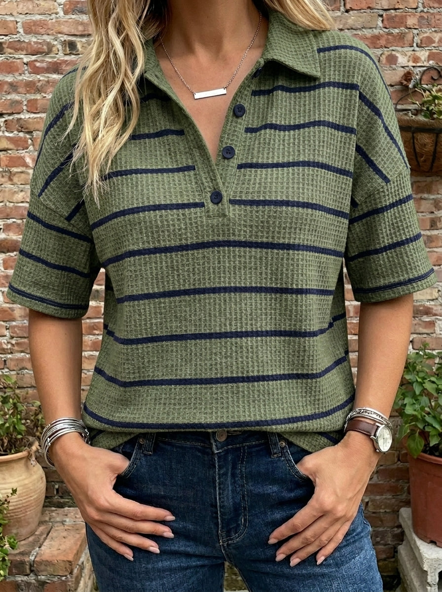 Women’s Striped Waffle Knit Polo Top