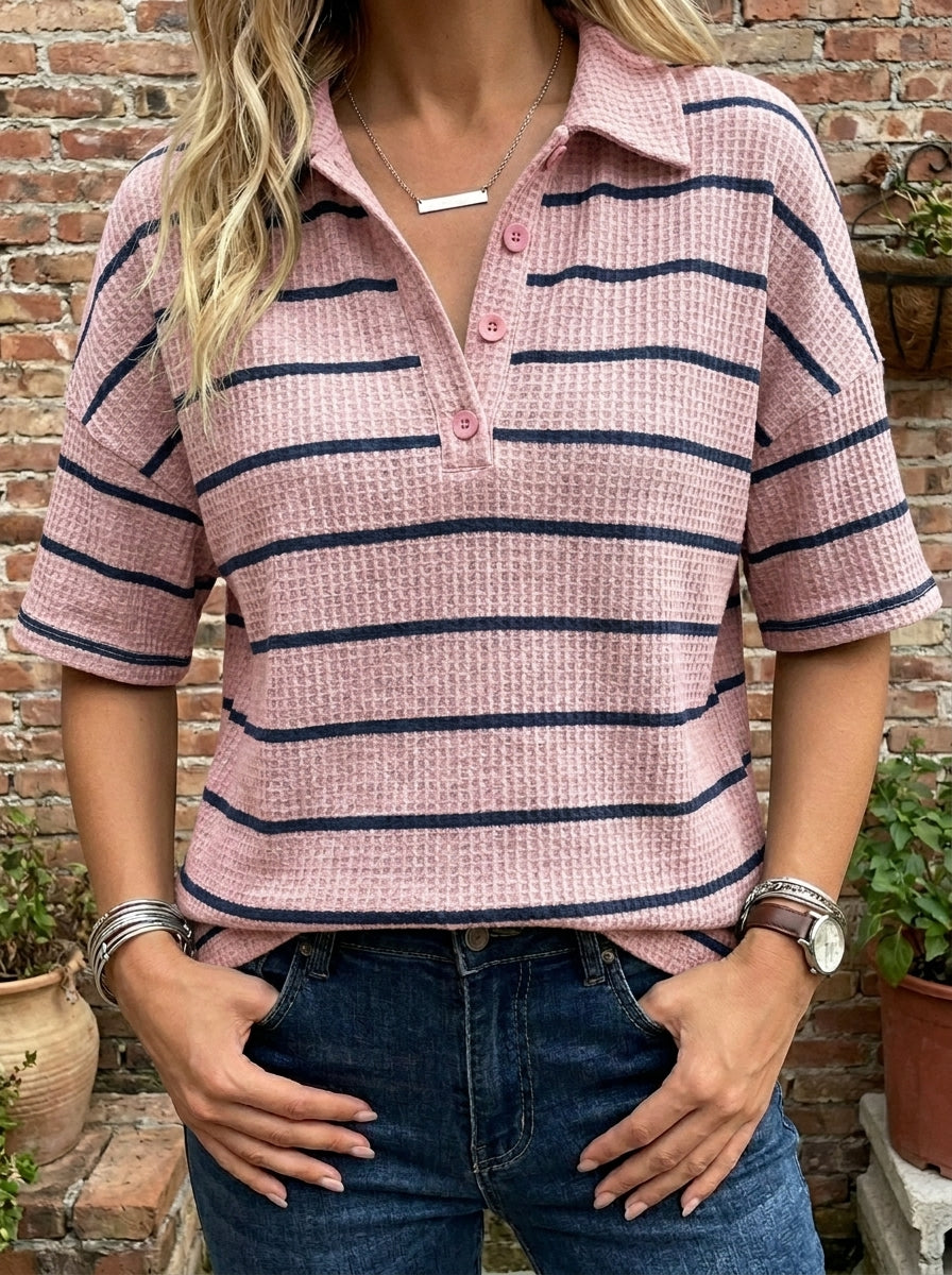 Women’s Striped Waffle Knit Polo Top