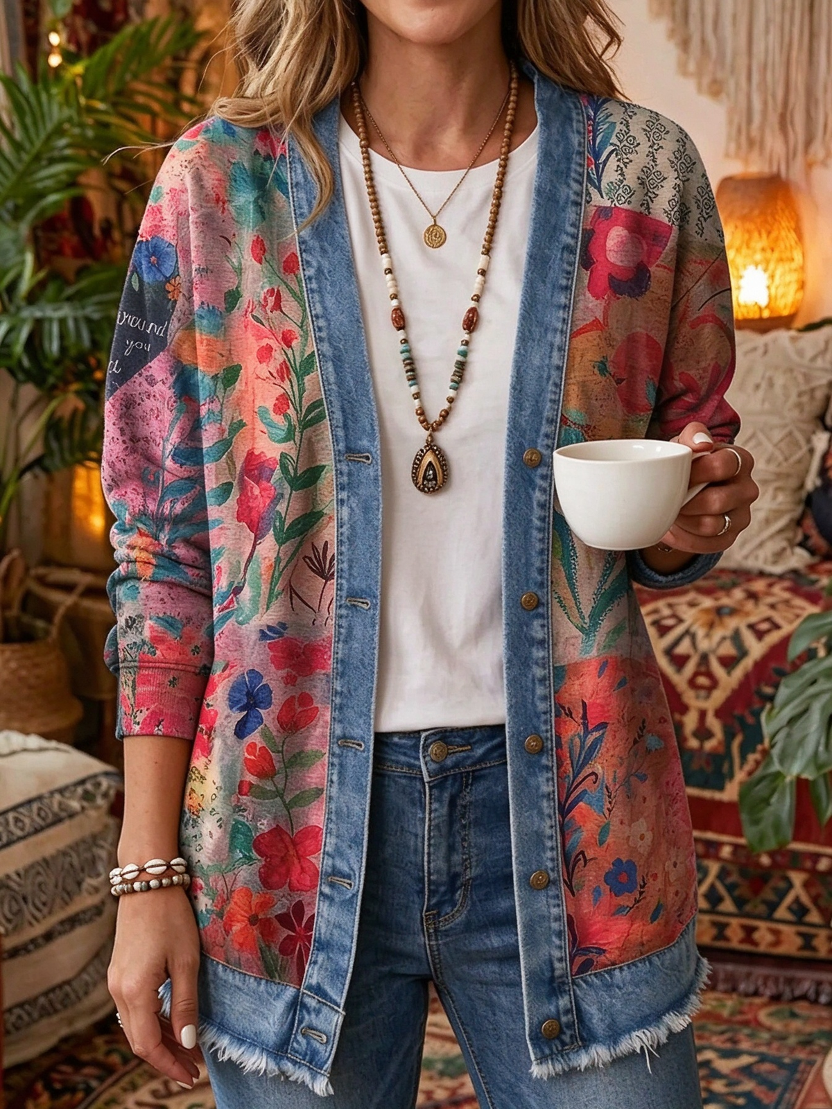 2026 Early Black Friday Sale | Cozy Relaxed Fit Print Splicing Cardigan, Soft Warm Versatile Long Sleeve Outerwear