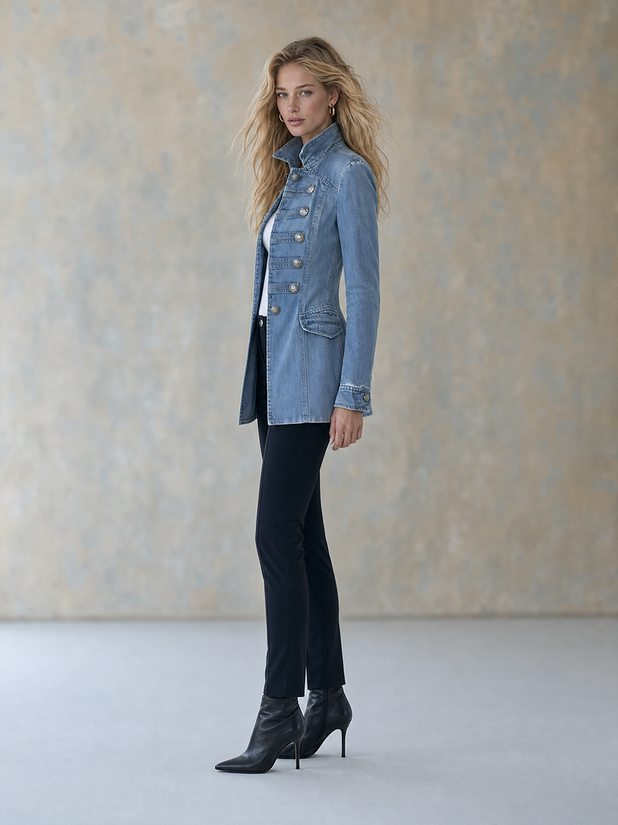 Vintage Military Style Stand Collar Double Breasted Denim Jacket丨FREE SHIPPING🛫