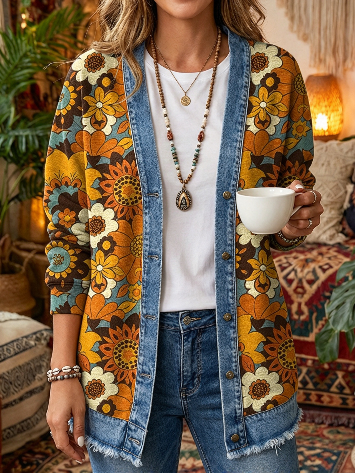 2026 Early Black Friday Sale | Cozy Relaxed Fit Print Splicing Cardigan, Soft Warm Versatile Long Sleeve Outerwear