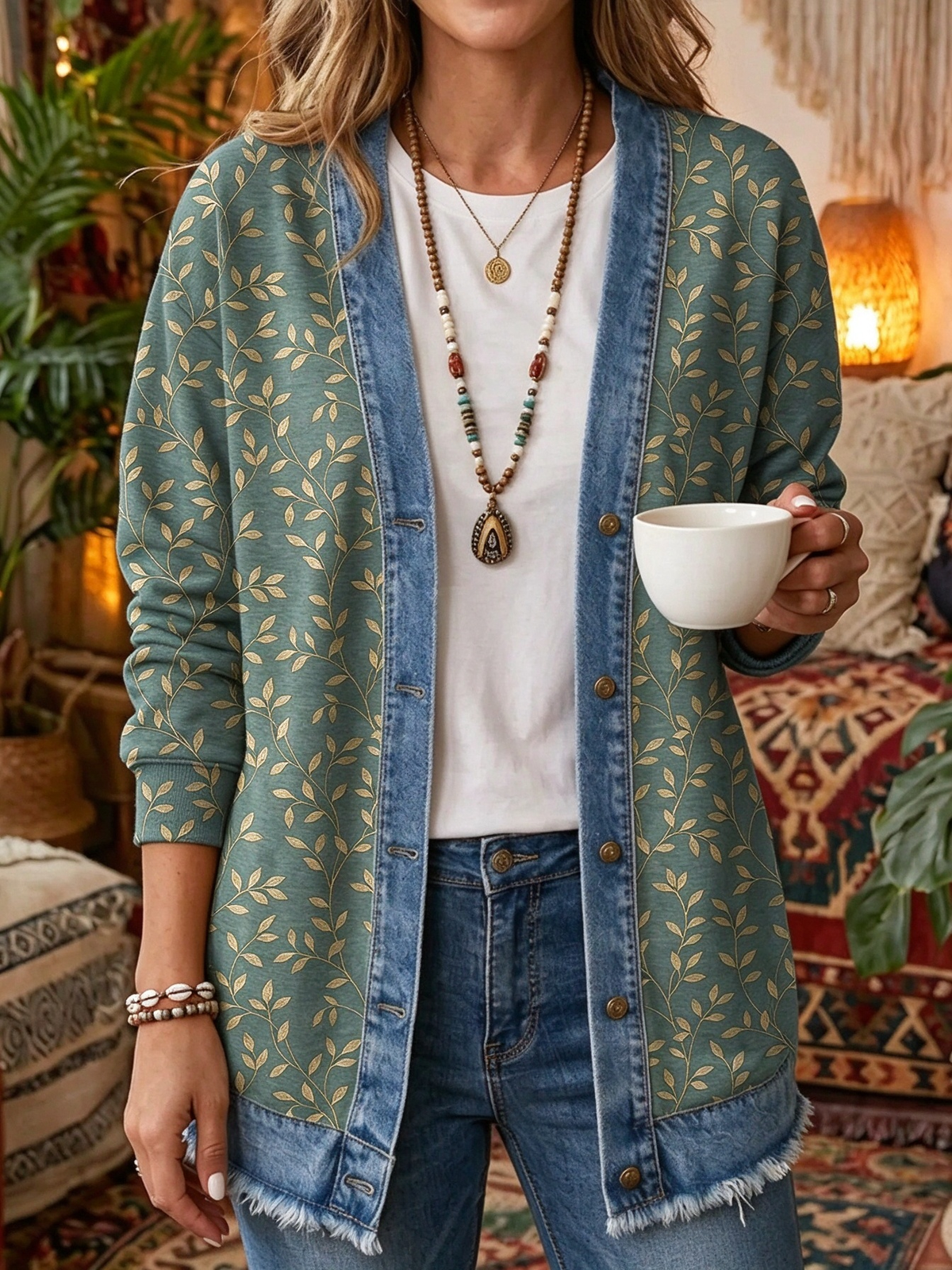 2026 Early Black Friday Sale | Cozy Relaxed Fit Print Splicing Cardigan, Soft Warm Versatile Long Sleeve Outerwear