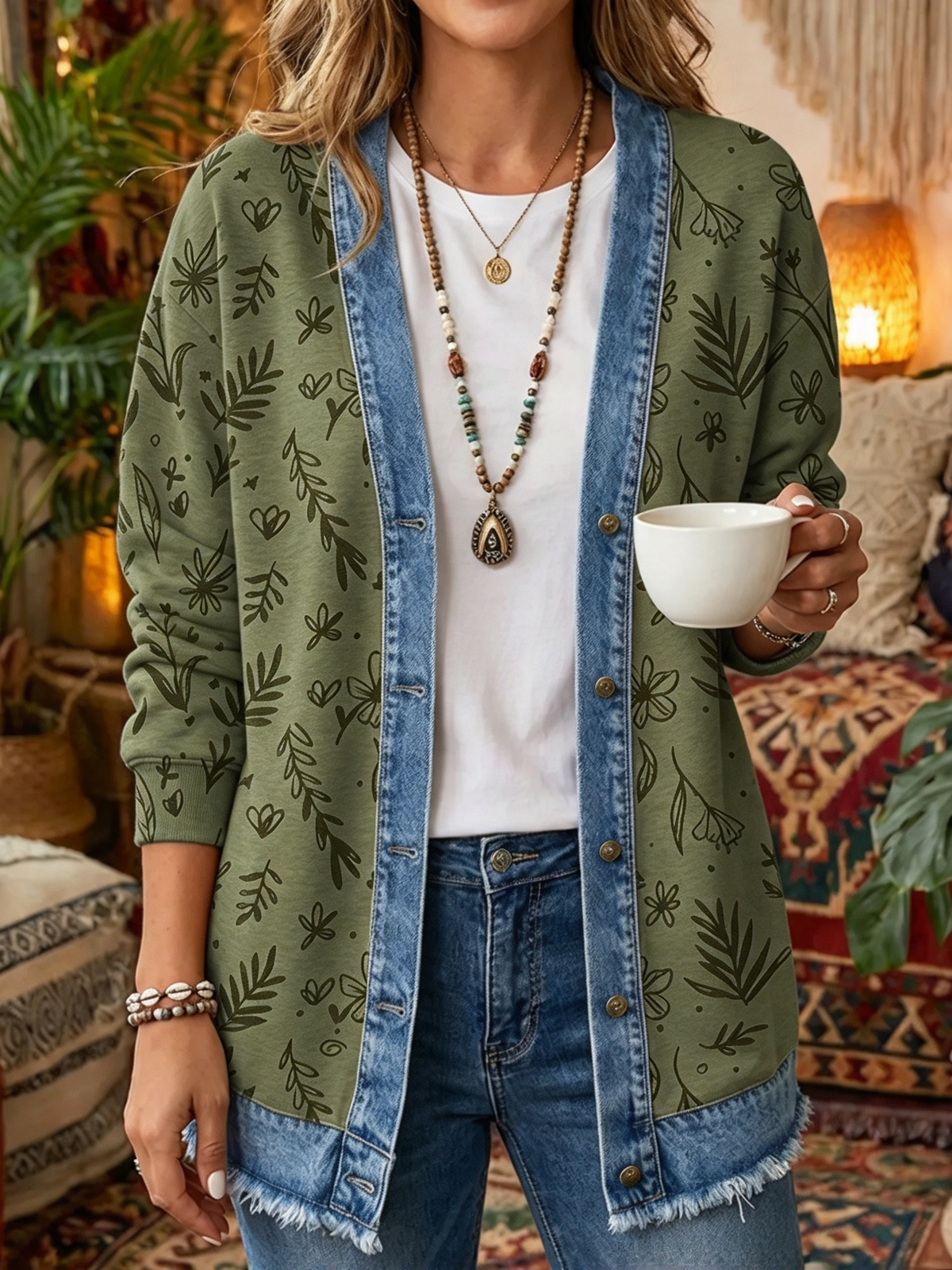 2026 Early Black Friday Sale | Cozy Relaxed Fit Print Splicing Cardigan, Soft Warm Versatile Long Sleeve Outerwear