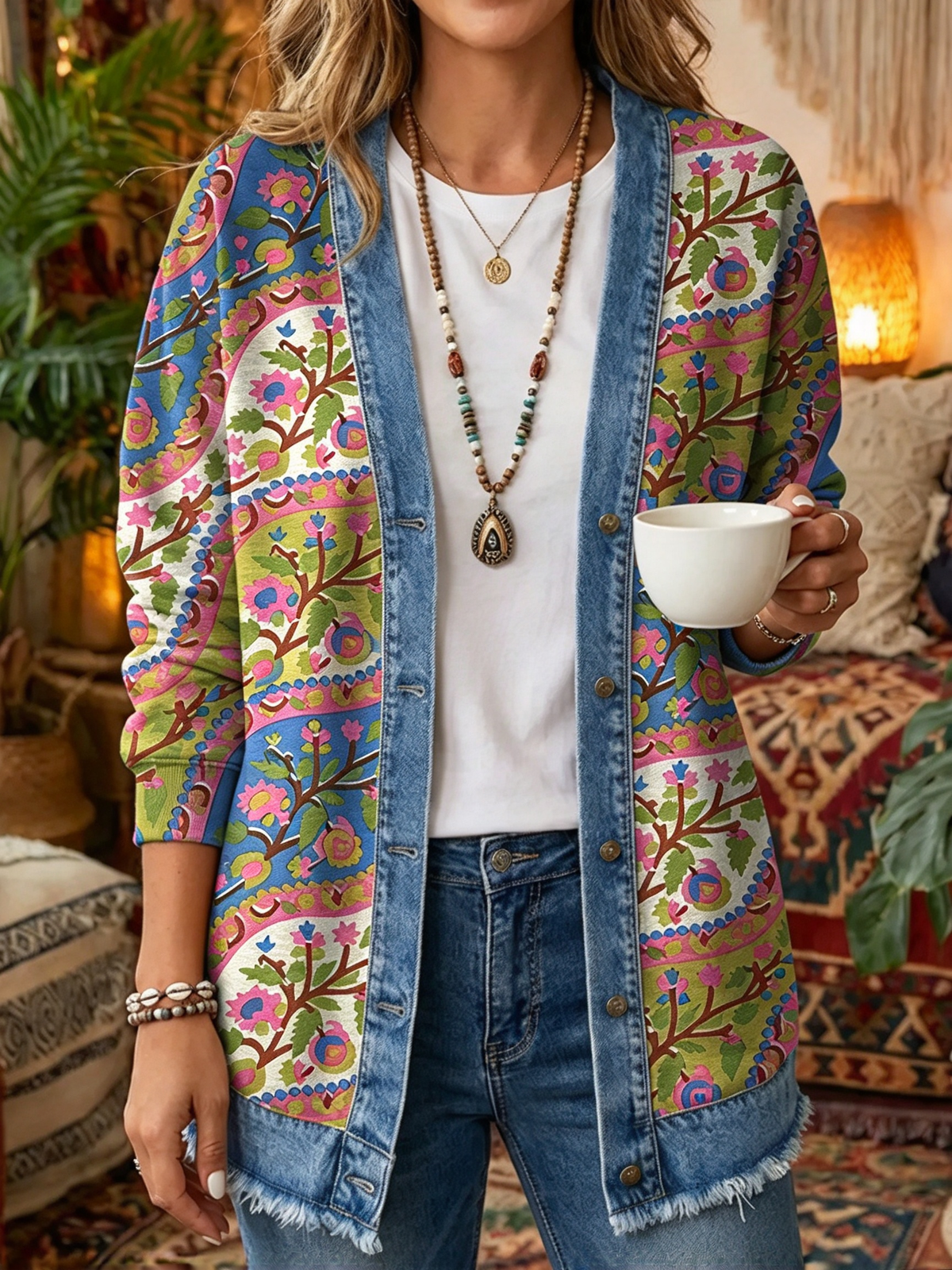 2026 Early Black Friday Sale | Cozy Relaxed Fit Print Splicing Cardigan, Soft Warm Versatile Long Sleeve Outerwear