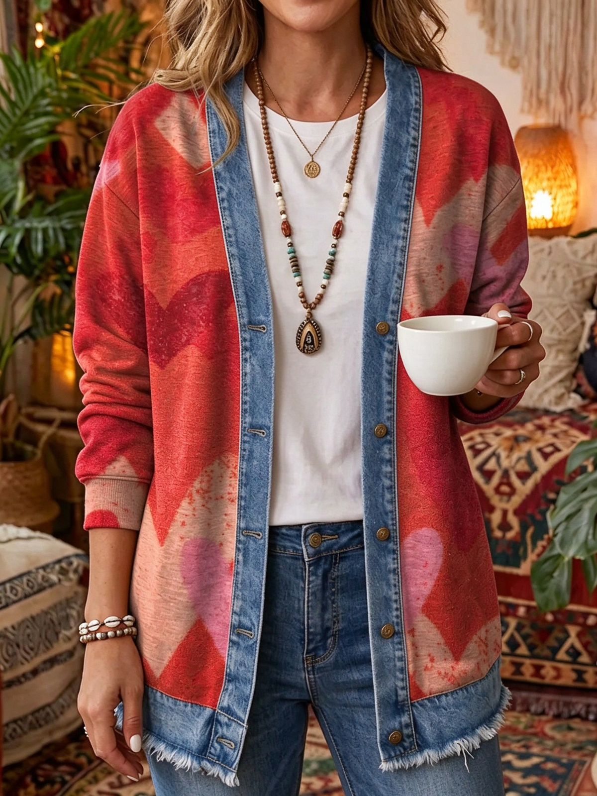 2026 Early Black Friday Sale | Cozy Relaxed Fit Print Splicing Cardigan, Soft Warm Versatile Long Sleeve Outerwear