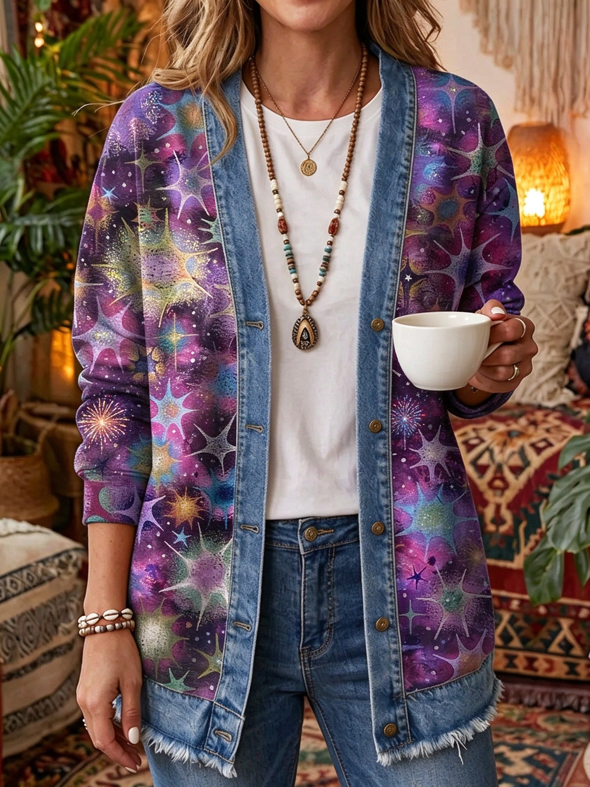 2026 Early Black Friday Sale | Cozy Relaxed Fit Print Splicing Cardigan, Soft Warm Versatile Long Sleeve Outerwear