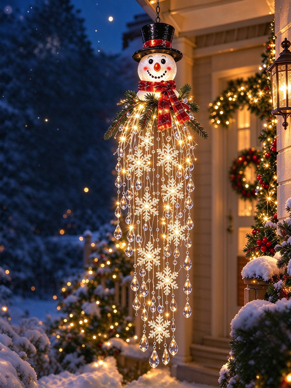 🔥 60% OFF TODAY 🎅 Hanging LED Christmas Light Decoration with Snowflake & Crystal | Magical Glow for Your Porch ✨
