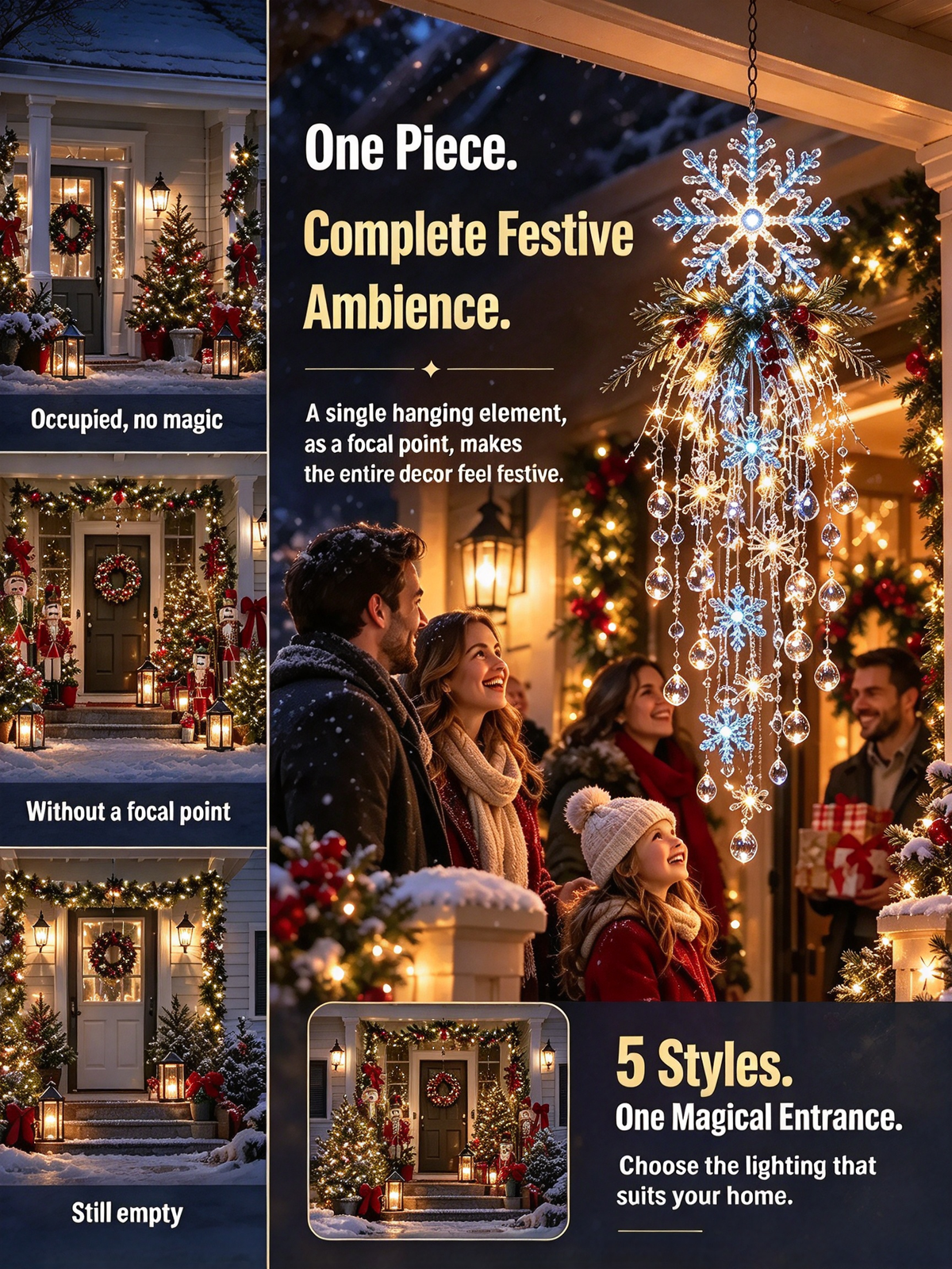 🔥 60% OFF TODAY 🎅 Hanging LED Christmas Light Decoration with Snowflake & Crystal | Magical Glow for Your Porch ✨