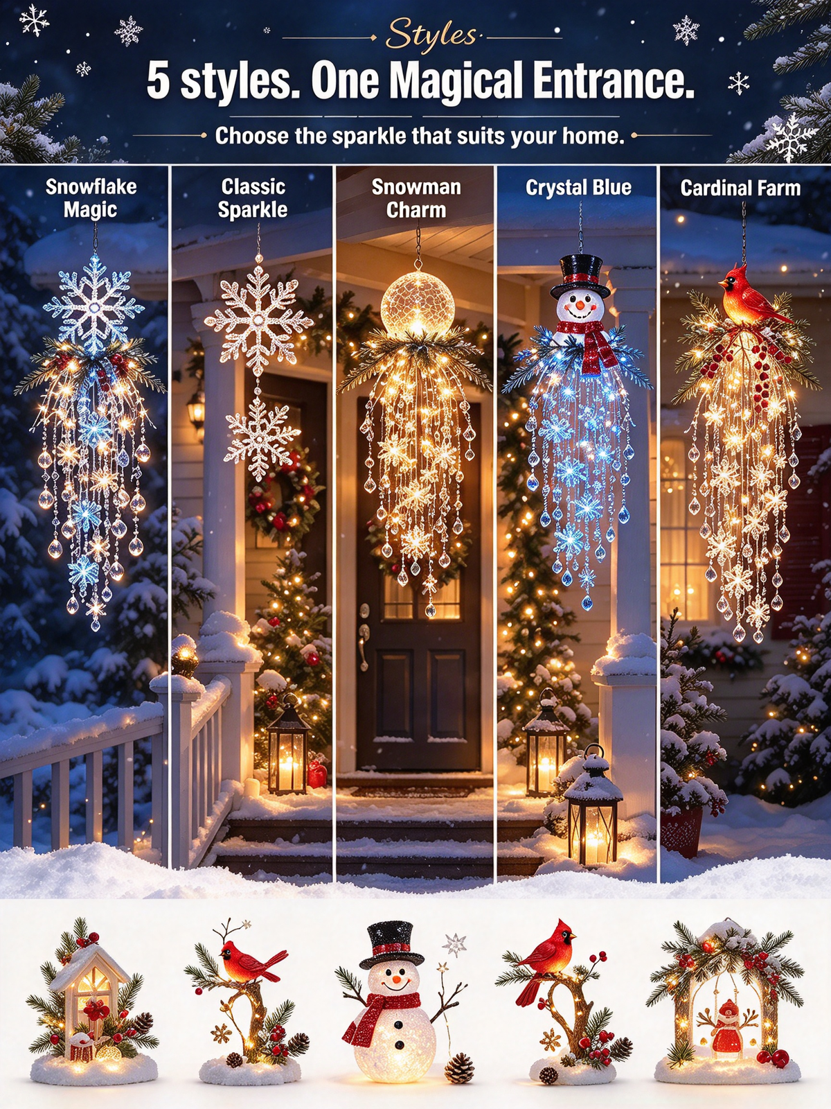 🔥 60% OFF TODAY 🎅 Hanging LED Christmas Light Decoration with Snowflake & Crystal | Magical Glow for Your Porch ✨