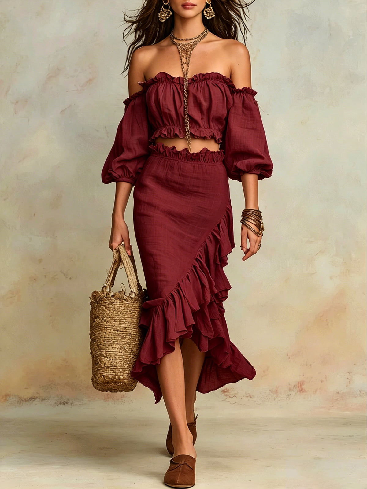 Elegant Vacation Natural Linen Boho Co-Ord Set