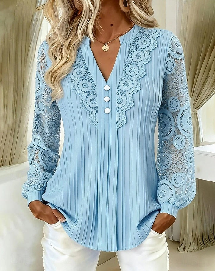 Women's Shirt Eyelet Top Boho Shirt Lace Shirt Lace Solid Color Plain Elegant Bohemia Active Long Sleeve Long Tops