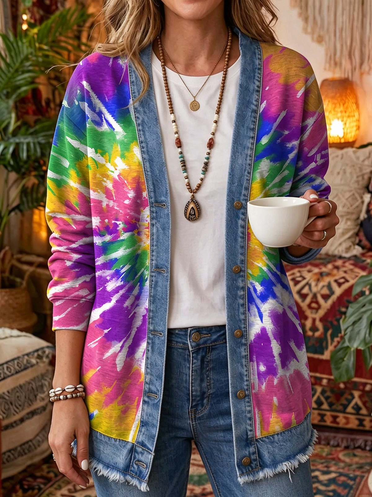 2026 Early Black Friday Sale | Cozy Relaxed Fit Print Splicing Cardigan, Soft Warm Versatile Long Sleeve Outerwear