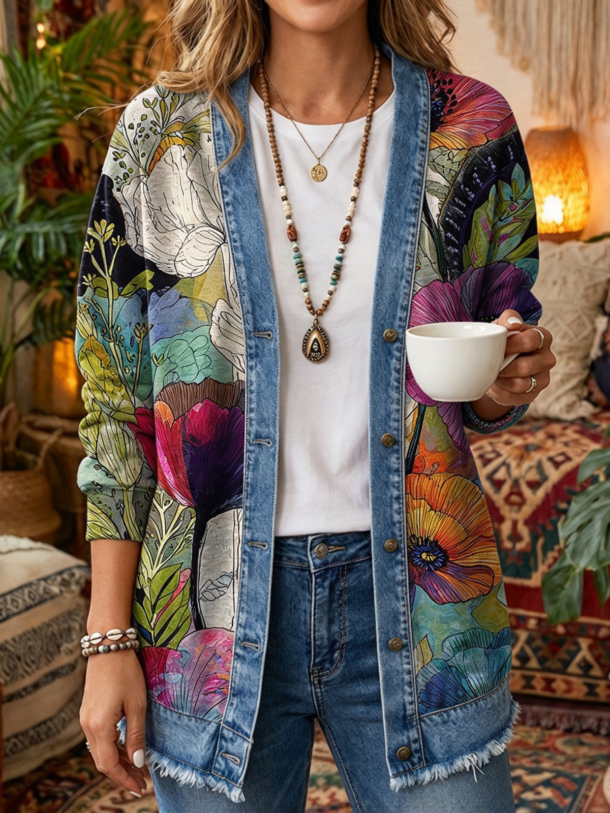 2026 Early Black Friday Sale | Cozy Relaxed Fit Print Splicing Cardigan, Soft Warm Versatile Long Sleeve Outerwear