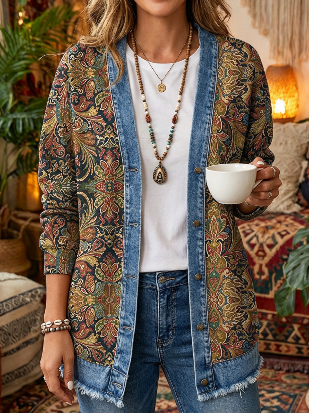 2026 Early Black Friday Sale | Cozy Relaxed Fit Print Splicing Cardigan, Soft Warm Versatile Long Sleeve Outerwear