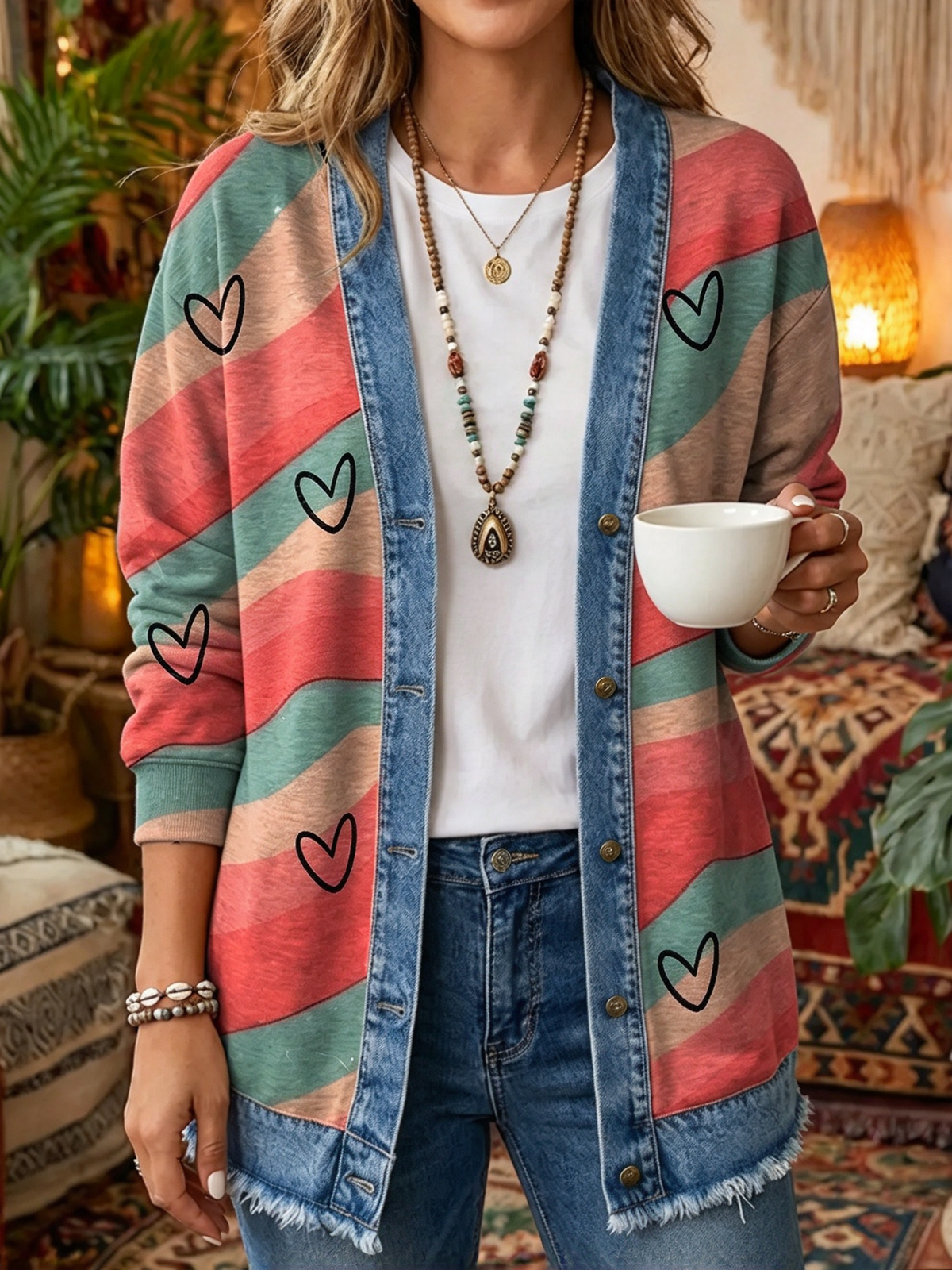 2026 Early Black Friday Sale | Cozy Relaxed Fit Print Splicing Cardigan, Soft Warm Versatile Long Sleeve Outerwear