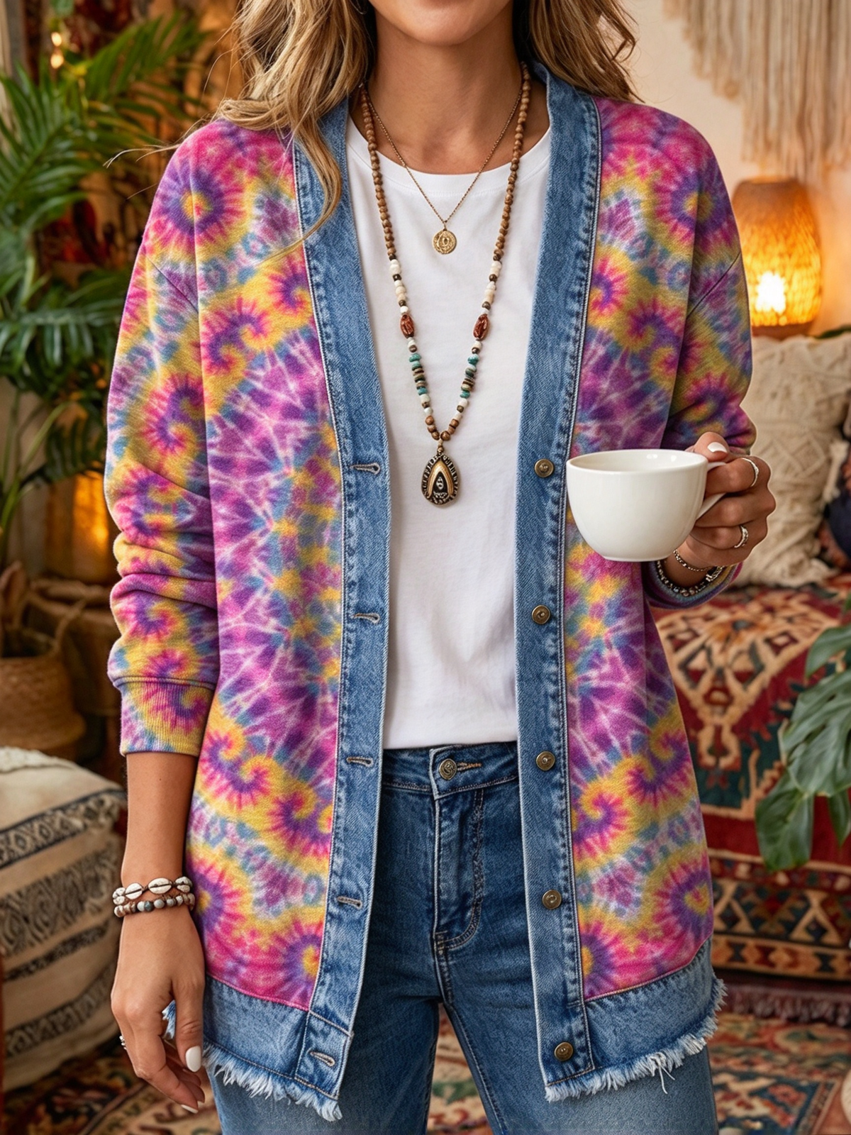 2026 Early Black Friday Sale | Cozy Relaxed Fit Print Splicing Cardigan, Soft Warm Versatile Long Sleeve Outerwear