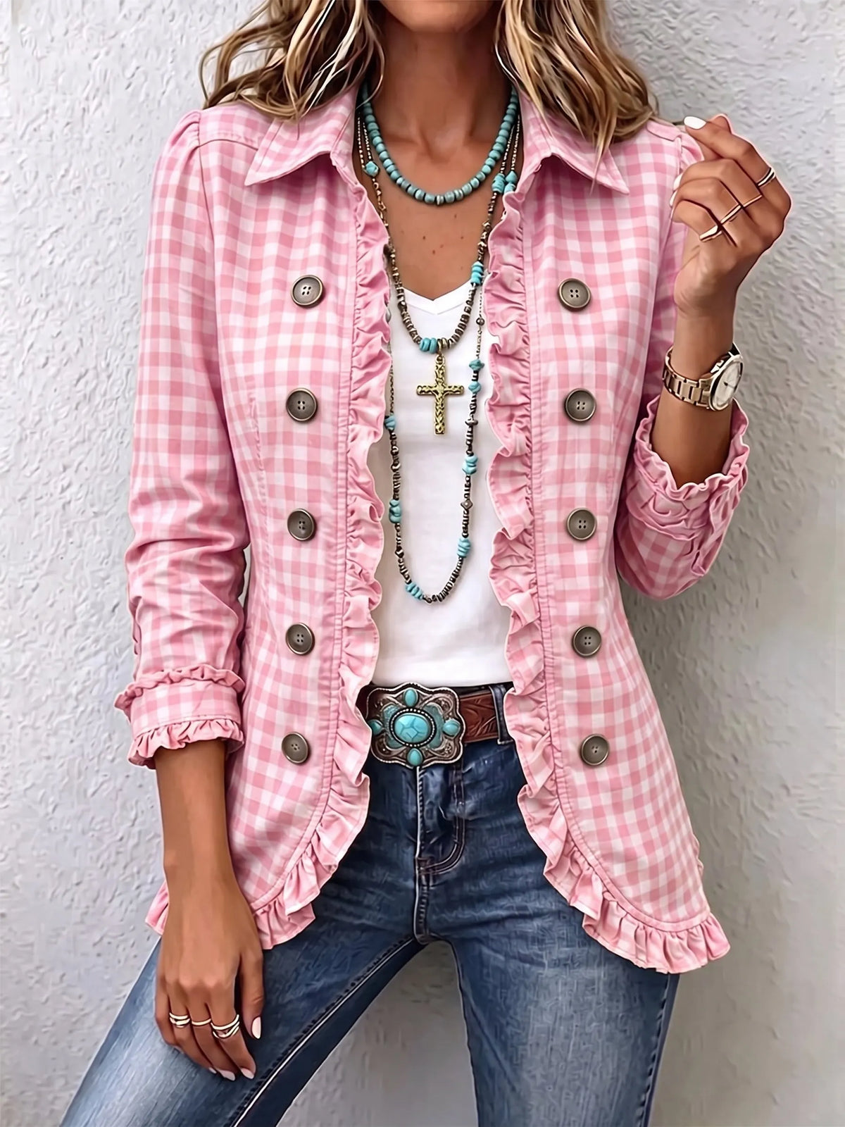 🤲 2026 Early BLACK FRIDAY Sale—Save 50% instantly ⏰ Stylish plaid button-front jacket with ruffle details