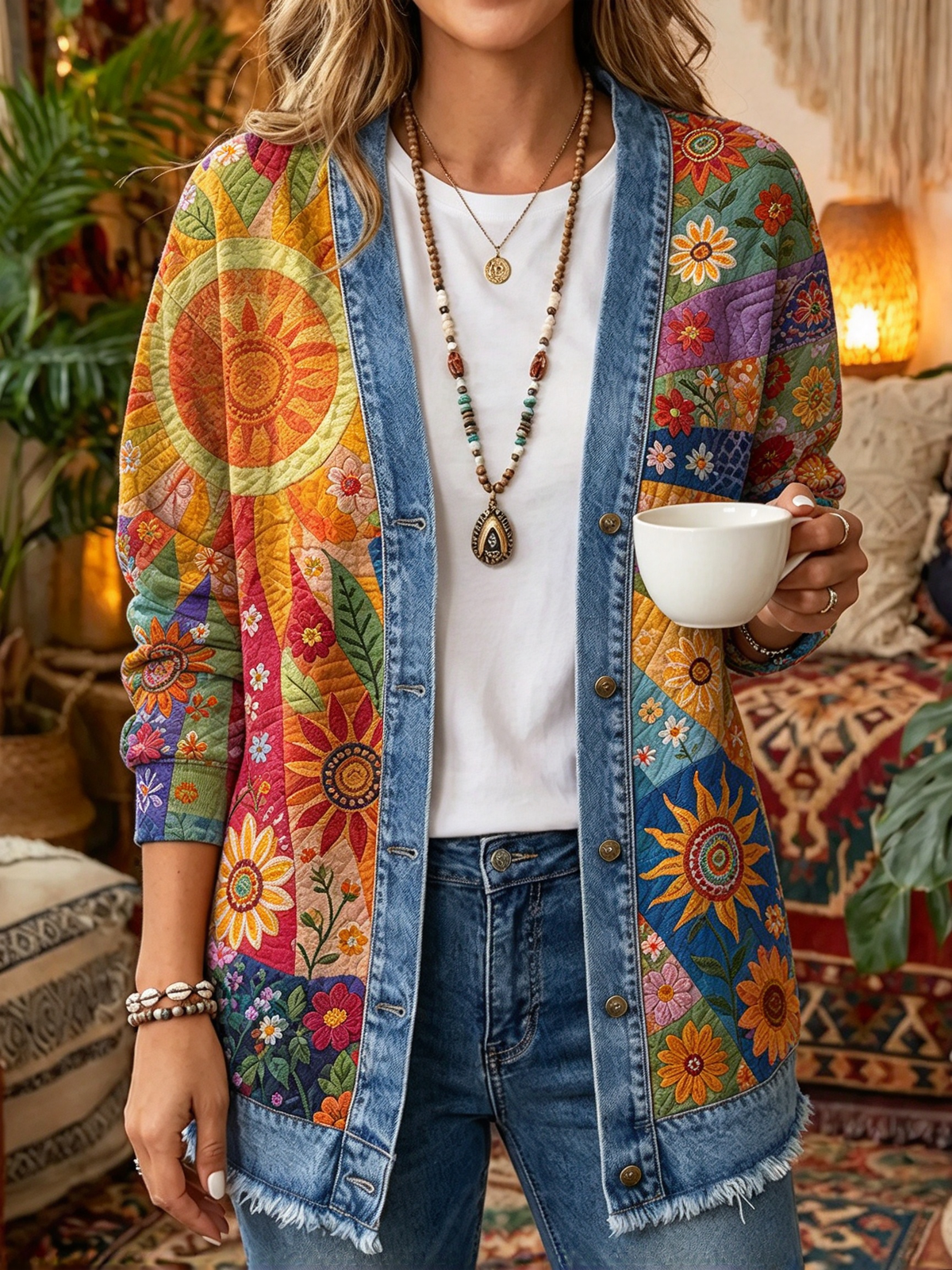 2026 Early Black Friday Sale | Cozy Relaxed Fit Print Splicing Cardigan, Soft Warm Versatile Long Sleeve Outerwear