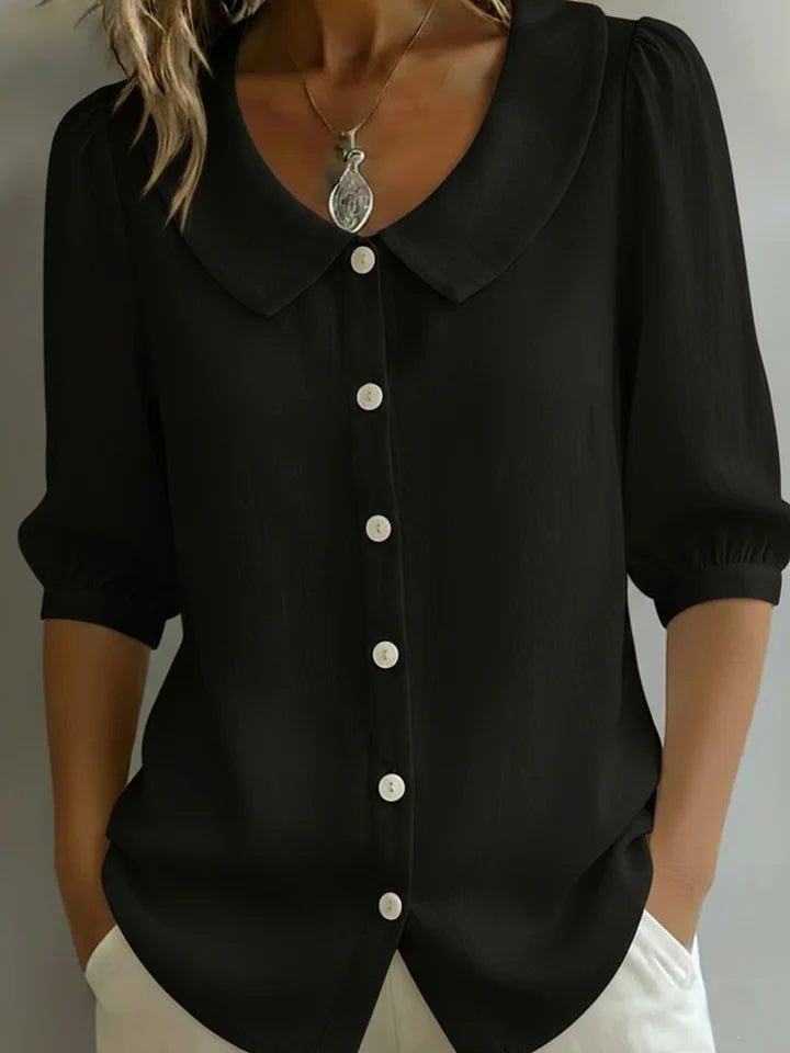 New Arrivals 🔥 Women's Retro Peter Pan Collar Striped Cotton Linen Shirt