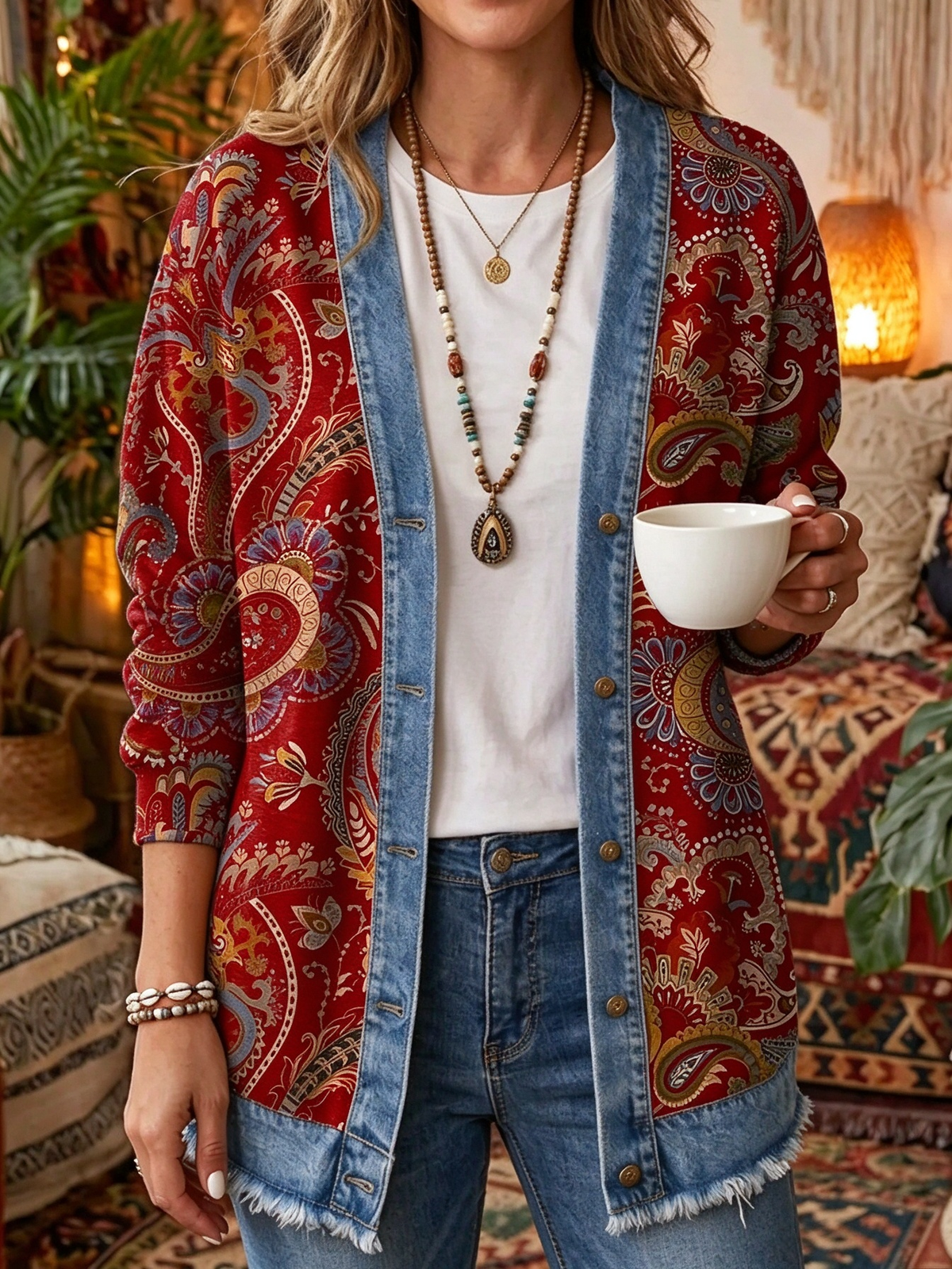 2026 Early Black Friday Sale | Cozy Relaxed Fit Print Splicing Cardigan, Soft Warm Versatile Long Sleeve Outerwear