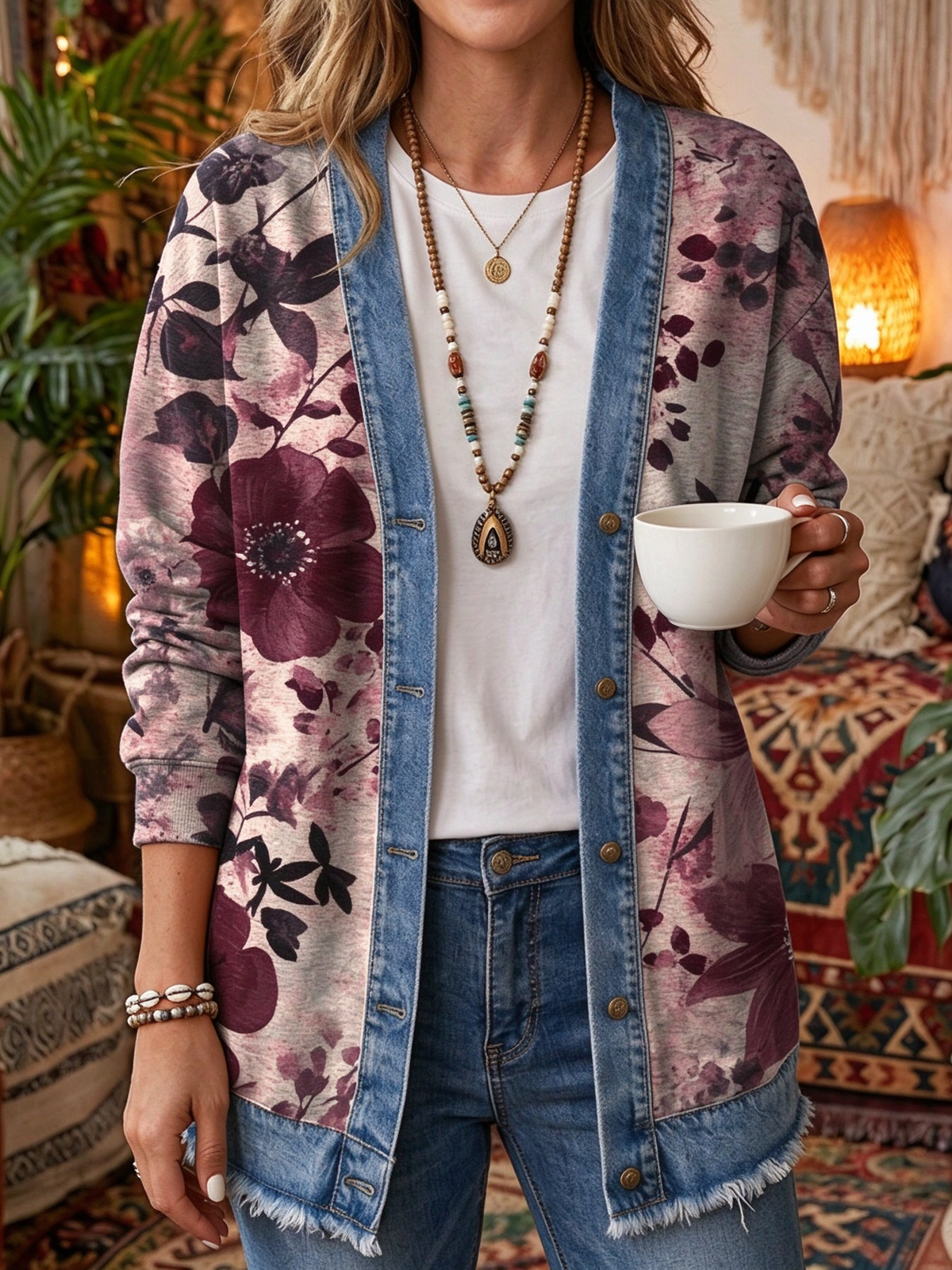 2026 Early Black Friday Sale | Cozy Relaxed Fit Print Splicing Cardigan, Soft Warm Versatile Long Sleeve Outerwear