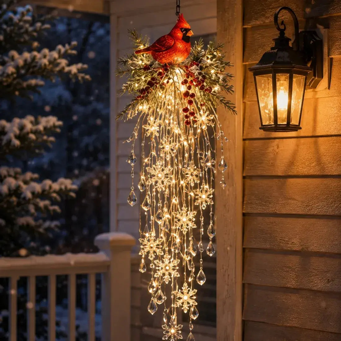 🔥 60% OFF TODAY 🎅 Hanging LED Christmas Light Decoration with Snowflake & Crystal | Magical Glow for Your Porch ✨
