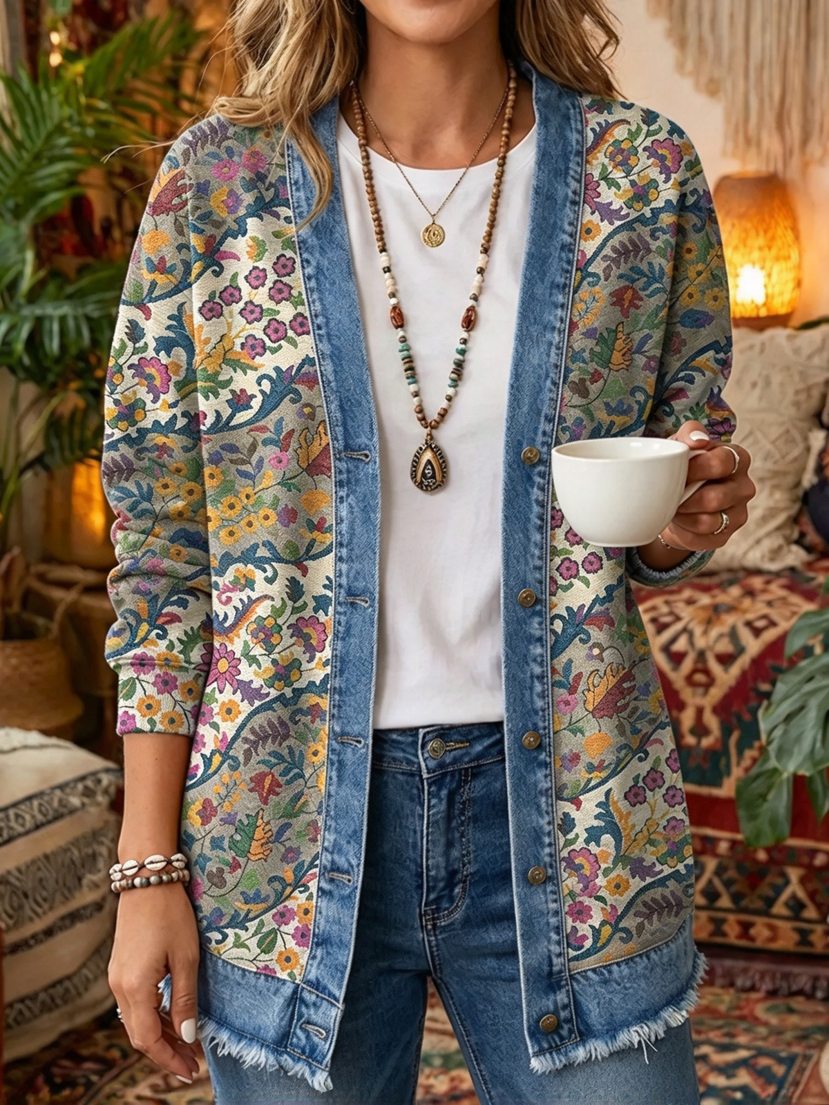 2026 Early Black Friday Sale | Cozy Relaxed Fit Print Splicing Cardigan, Soft Warm Versatile Long Sleeve Outerwear