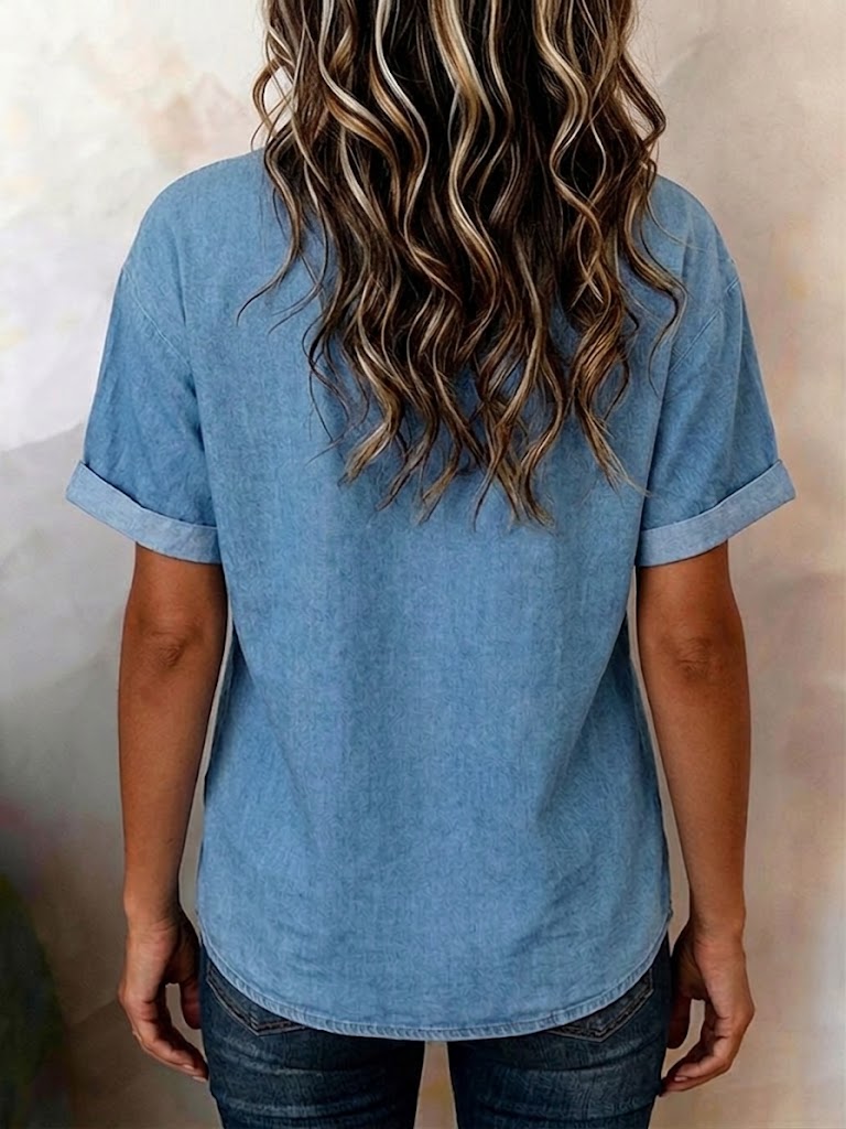 Casual Spliced lace Denim Top