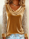 Women's Shirt Velvet Sequins Elegant Long Sleeve Cowl Neck Regular Tops