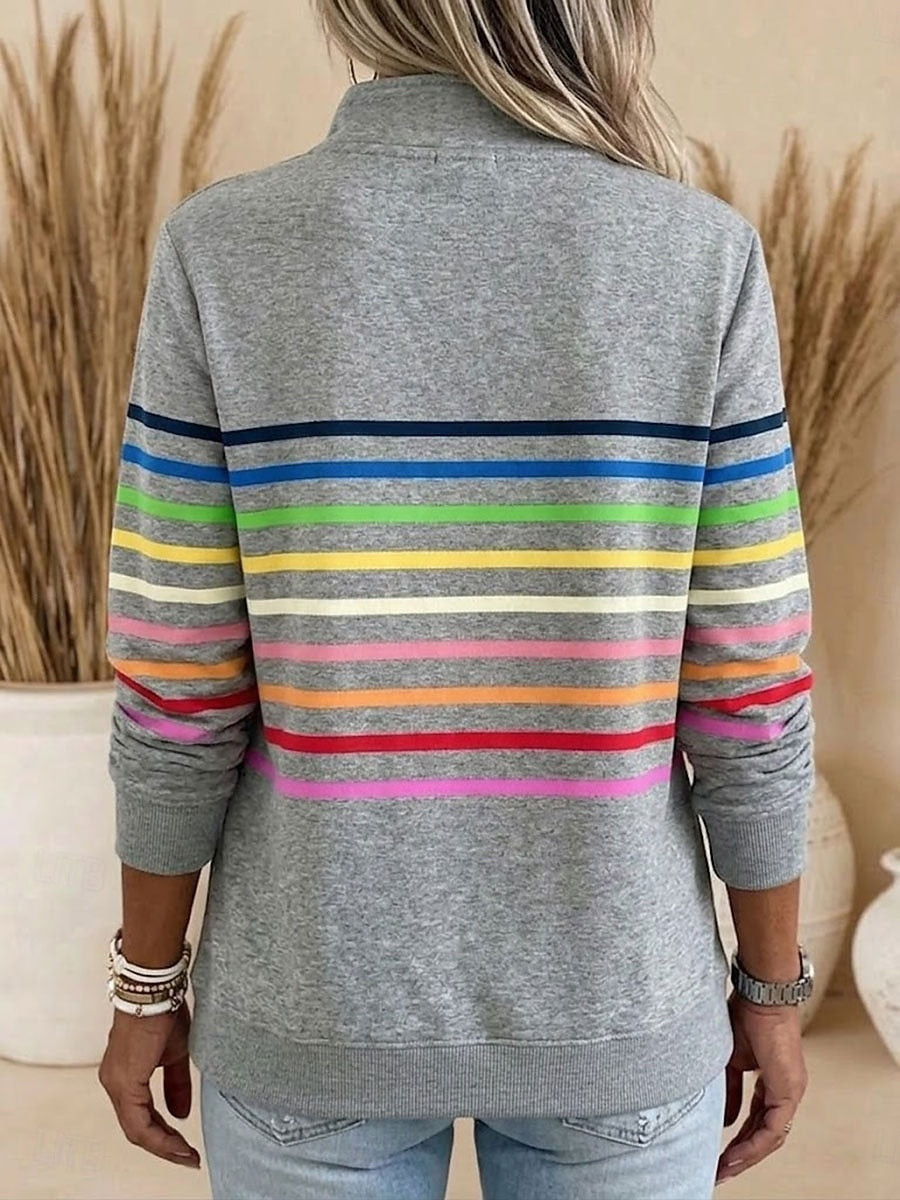 Women's Pullover Sweatshirt Patchwork Print Quarter Zip Plain Striped Elegant Warm Classic Long Sleeve Lapel Regular Tops