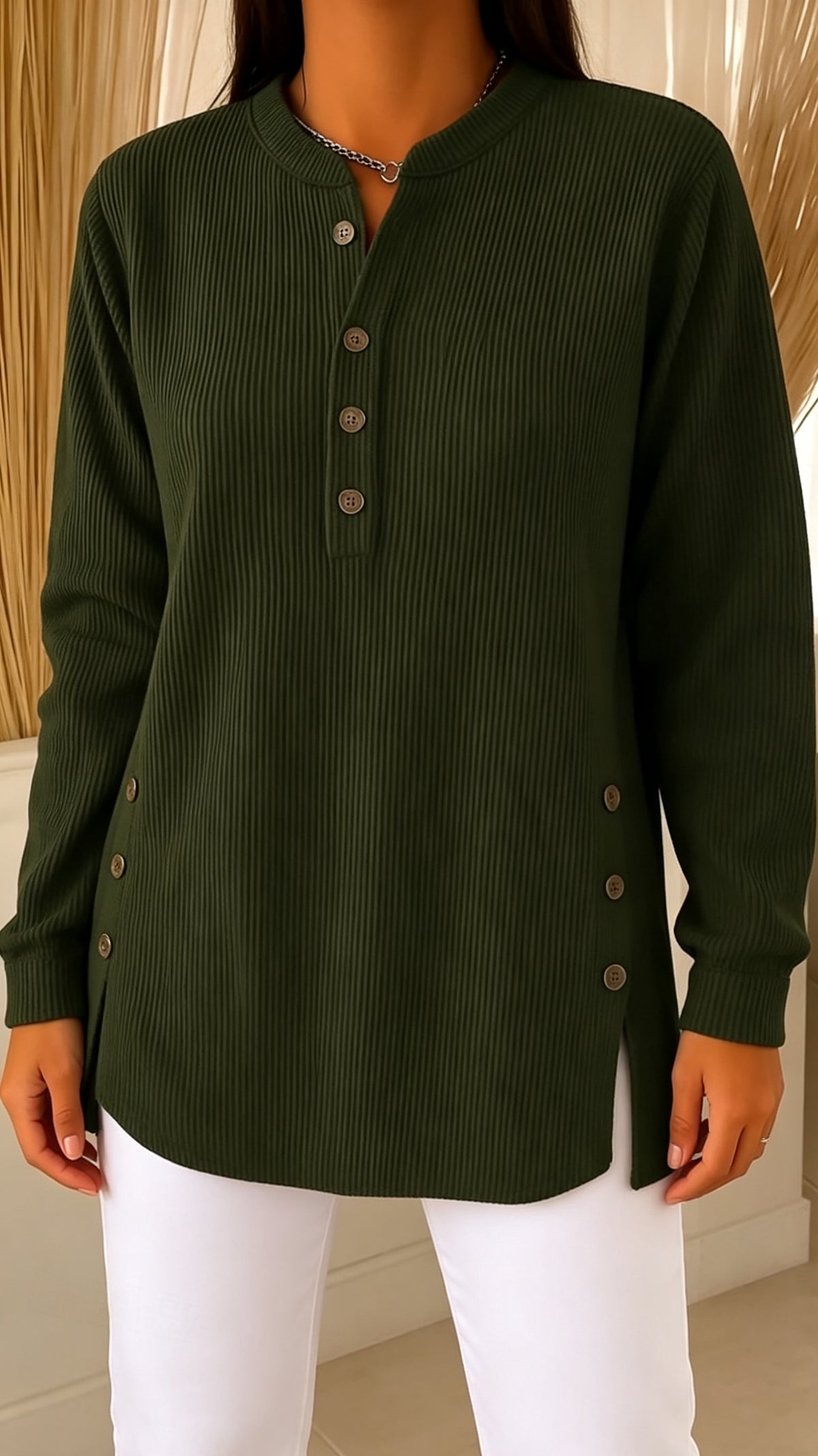 Women's Shirt Solid Color Vintage Tropical Stylish Long Sleeve