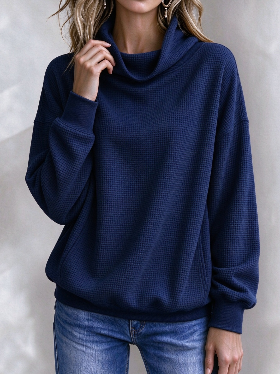 Women’s Waffle Knit Cowl Neck Pullover Sweater – Casual Loose Long Sleeve Turtleneck Sweatshirt