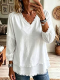 Women's Shirt Boho Shirt Lace Shirt Fringe Solid Color Plain Bohemia Vacation Daily Long Sleeve V Neck Long Tops