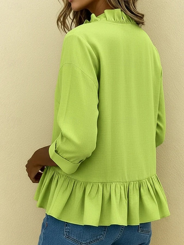 Women's Shirt Blouse Ruffle Shirt Ruffle Patchwork Plain Stylish Classic Modern Long Sleeve V Neck Regular Tops Daily Holiday Going out Black White Sky Blue Green Khaki Summer Spring