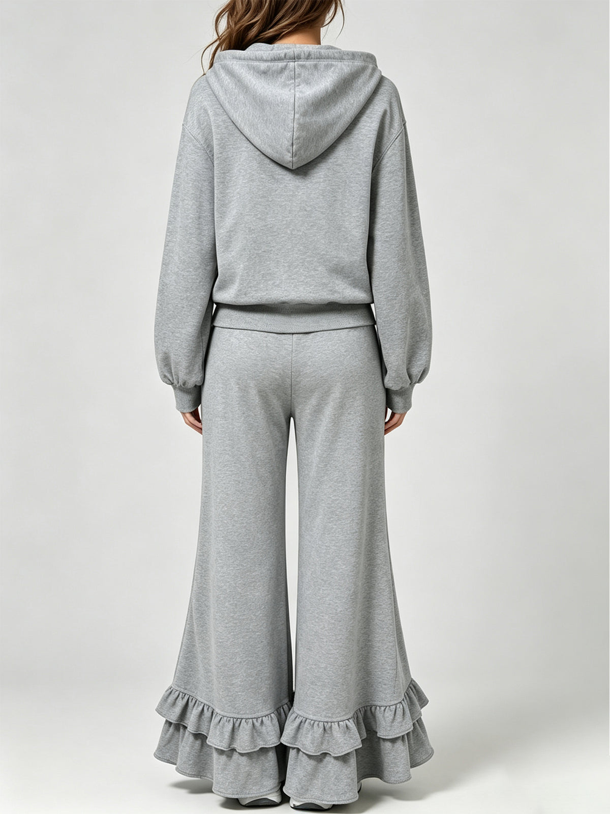 Women’s Half Zip Hoodie & Ruffle Flare Pants 2-Piece Casual Sweatshirt Set