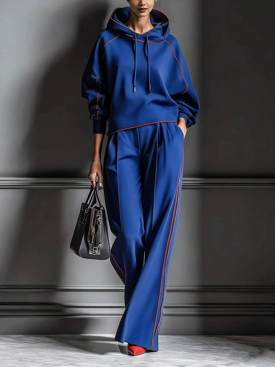 ✨Hooded Top & Wide Leg Pants Set With Red Piping