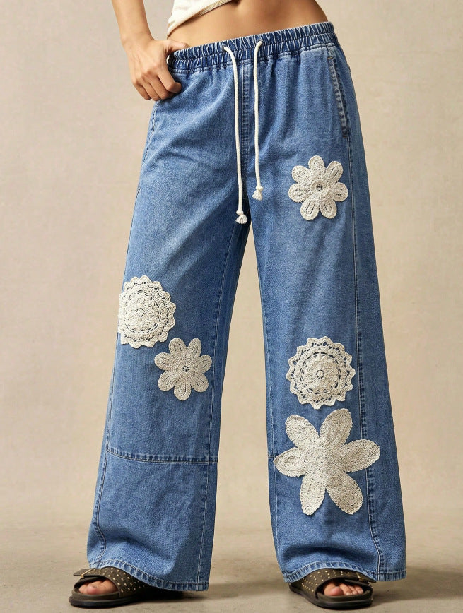 🔥 Wide Leg Jeans With White Applique Patches 🔥